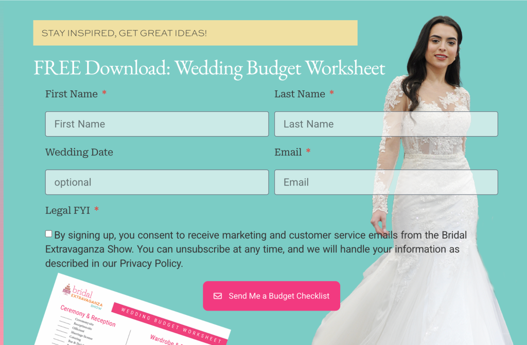 Bridal Extravaganza Show website intake form